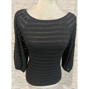 Ann Taylor knit Top Black Scoop Neck Long Sleeve Stretch Striped XSP